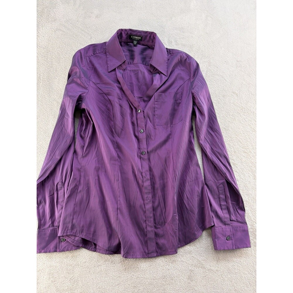 Express Shirt Elite Stretch Womens M Purple Collared Long Sleeve Button-Up